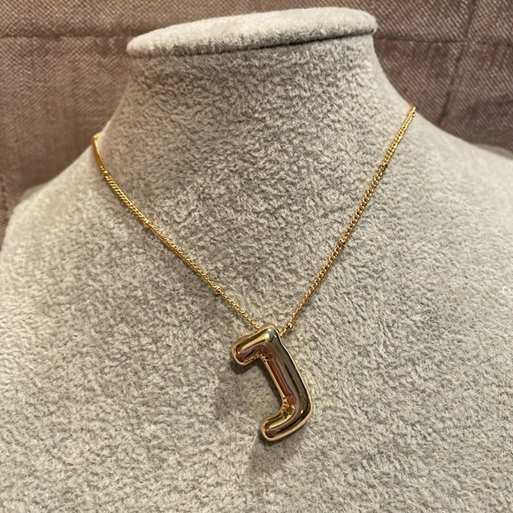 18 KT Gold Plated Bubble Initial All Letters Available Necklace New 17” - Picture 11 of 12